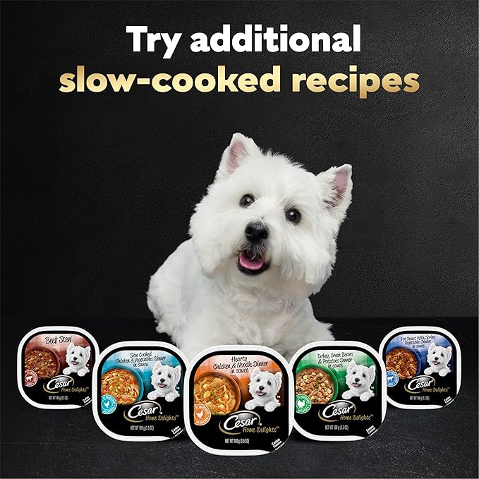 Cesar Home Delights Adult Wet Dog Food, Slow Cooked Chicken & Vegetables Dinner in Sauce, Wet Food for Dogs, 3.5 oz Tray, 24 Count
