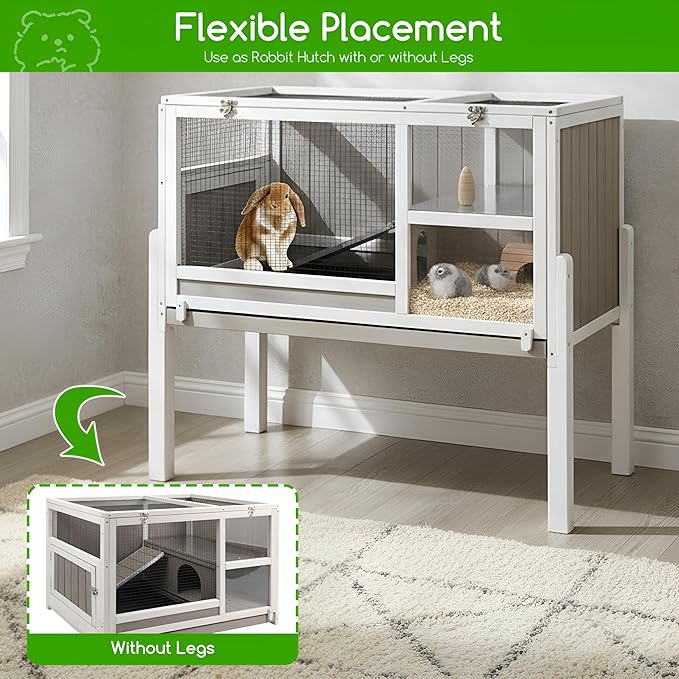 Guinea Pig Cages with Detachable Legs, 2-Storey Indoor Guinea Pig House Hamster Rabbit Cages for Small Animals with Pull Out Tray, Metal Strip Ramp, Ramp, Hideout