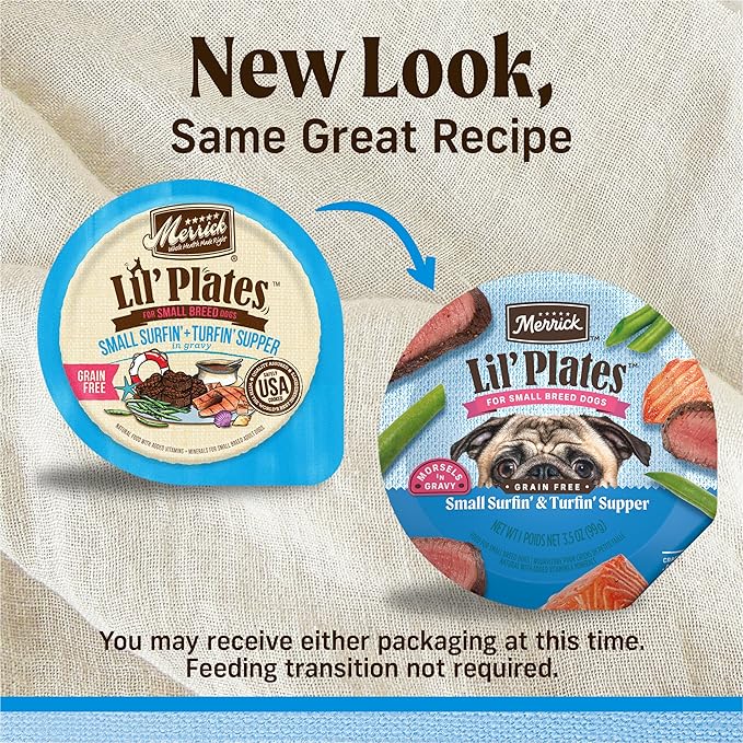 Merrick Lil’ Plates Premium Grain Free Natural Wet Dog Food For Small Dogs Surfin' And Turfin' Supper In Gravy - (Pack of 12) 3.5 oz. Tubs