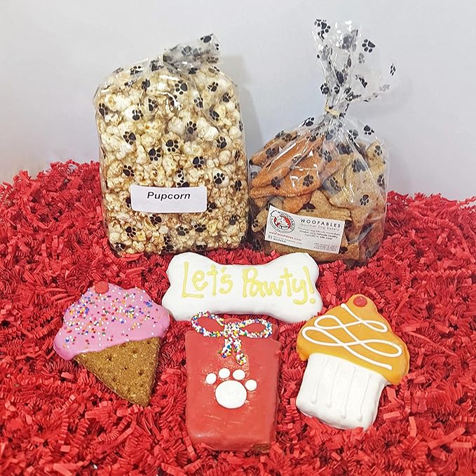 Gourmet Dog Bakery Large Birthday Gift Box with Pupcorn, Hand-Decorated Treats & More | Homemade, Fresh, Human-Grade, All-Natural Ingredients | Corn, Soy & Preservative Free | USA Made