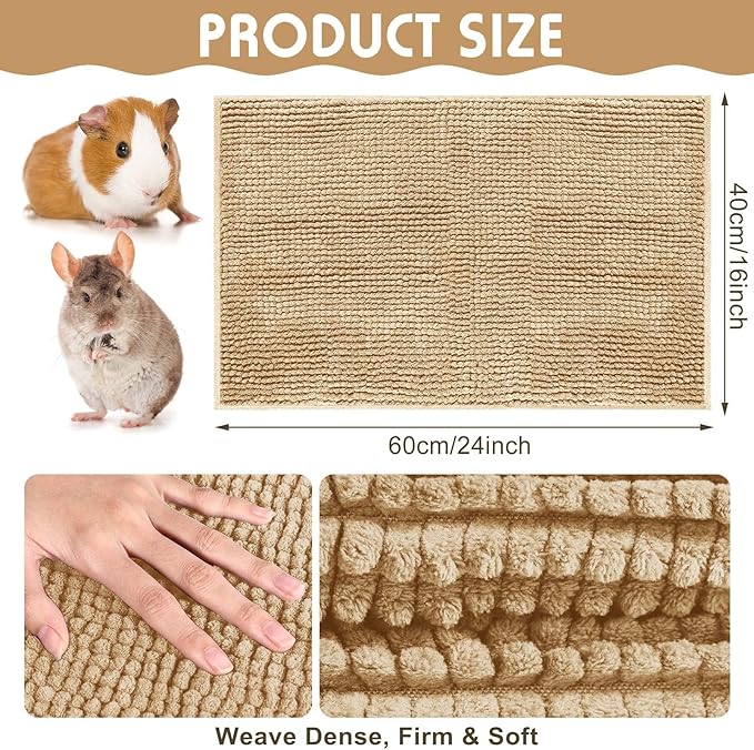 Amylove 4 Pcs Guinea Pig Cage Liner Washable Fleece Pee Pads Pet Dog Cat Bedding Training Mat for Small Animal Guinea Pig Puppy Bunny Hamster(16 x 24 Inch,Square,Beige)
