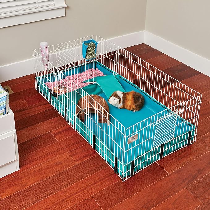 MidWest Homes for Pets Guinea Habitat Cage, Washable PVC Canvas Bottom, Secure Sides, Tool-Free Setup, Expandable Small Animal Cage for Guinea Pigs, 171GH