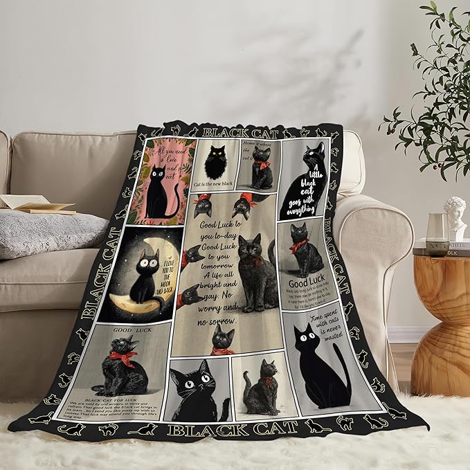 Black Cat Throw Blanket Black Cat Stuff Gifts for Kids Girls Boys Adults Women Men Soft Cozy Warm Plush Fluffy Fuzzy Fleece Blanket Decor 60''X80''