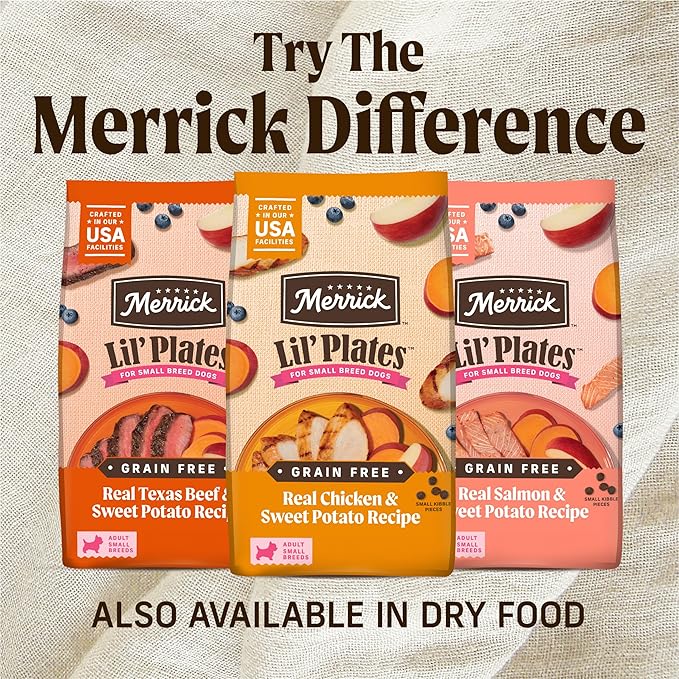 Merrick Lil’ Plates Grain Free Dinner Duos Soft Natural Wet Small Dog Food Variety Pack, Beef and Turkey - (Pack of 1) 2.6 lb. Tubs