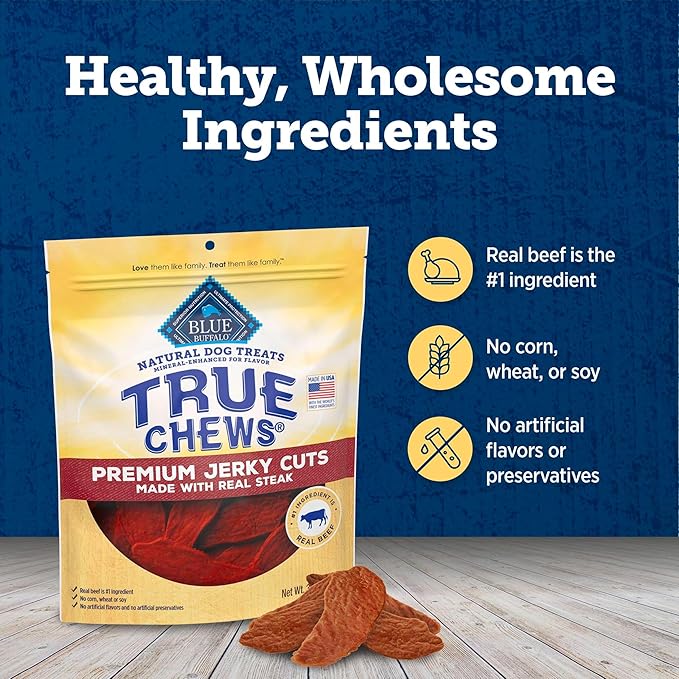Blue Buffalo True Chews Premium Jerky Cuts Dog Treats, Made in The USA with Natural Ingredients, Beef, 30-oz Bag