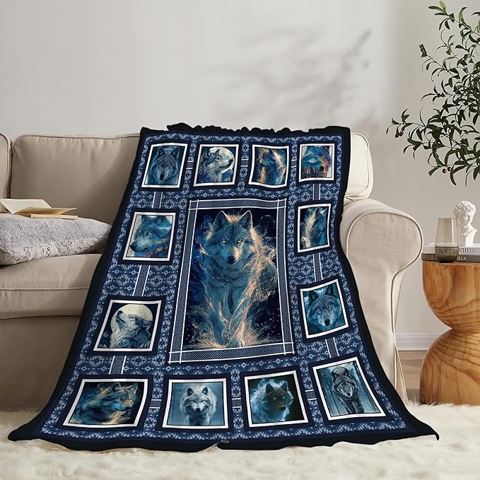Wolf Throw Blanket Wolf Stuff Gifts for Kids Girls Boys Adults Women Men Soft Cozy Warm Plush Fluffy Fuzzy Fleece Blanket Decor 40''X50''