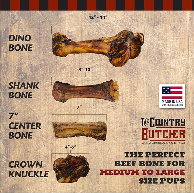 Beef Shank Dog Bones for Aggressive Chewers - Long Lasting Treats for Large and Medium Breed Dogs, Natural Healthy Marrow, Soup Bones, Tough - Made in The USA, 6 Count, 8-10"
