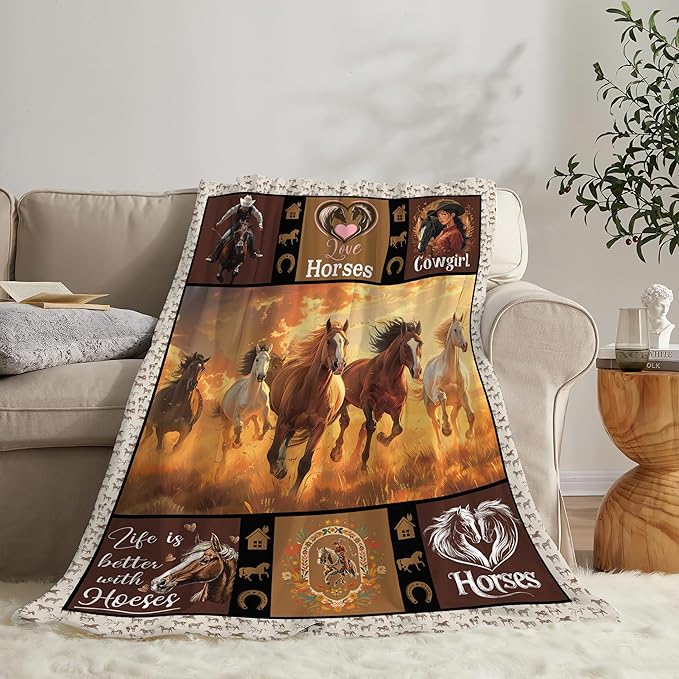 Horse Blanket Horse Throw Blanket Gifts for Kids Girls Boys Adults Women Man Super Soft Cozy Plush Fluffy Fuzzy Fleece Blanket Decor 60''X80''