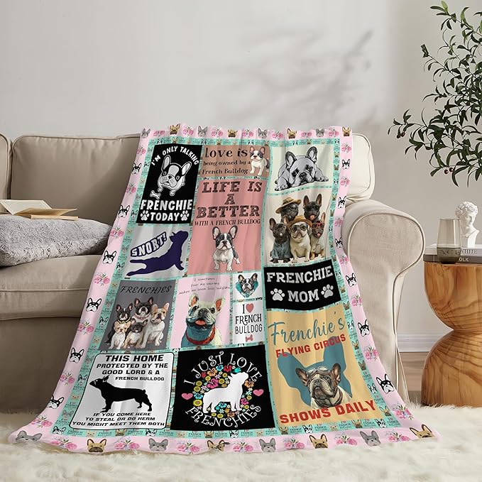 Boston Terrier Throw Blanket French Bulldog Frenchie Puppy Stuff Gifts for Dog Lover Kids Girls Boys Adults Women Men Soft Cozy Warm Plush Fluffy Fuzzy Fleece Blanket Decor 60''X80''