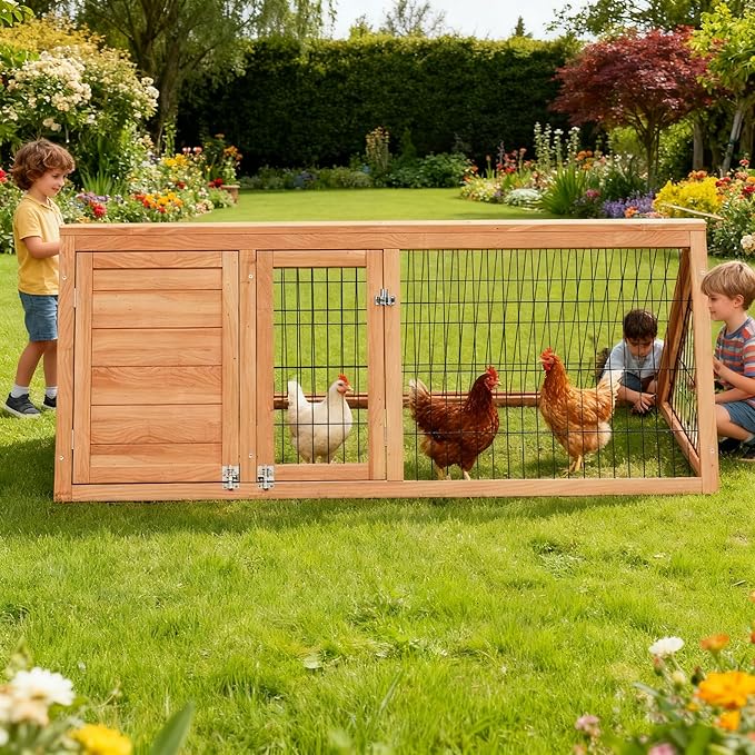 Small Chicken Coop Indoor Outdoor, Wooden Triangle Quail Cage All Weather Used Bunny Hutch with with Wire Fence,Pull-Out-Tray for Chick Duck Rabbit Guinea Pig(Brown)