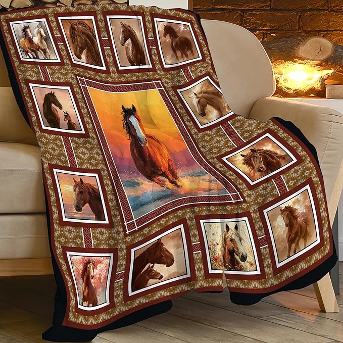 Horse Throw Blanket Horse Stuff Gifts for Kids Girls Boys Adults Women Men Soft Cozy Warm Plush Fluffy Fuzzy Fleece Blanket Decor 50''X60''