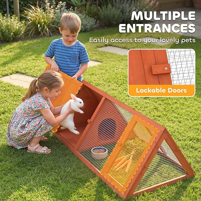 PawHut Rabbit Hutch Outdoor, Wooden Chicken Coop with Run, Outdoor Small Animal Cage for Rabbit, Small Duck and Chicken, for Garden, Backyard, Farms, 45" x 20.5" x 18", Orange