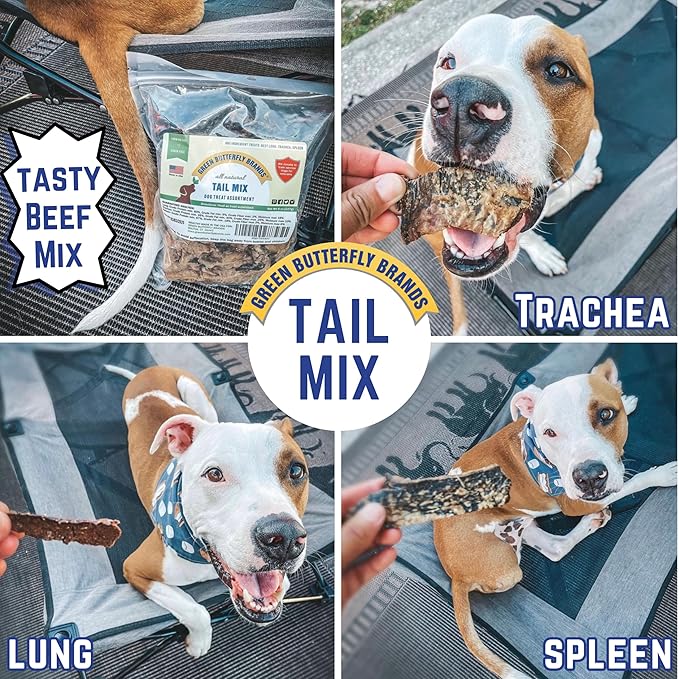 Tail Mix – Dog Treats Made in USA Only – All Natural Beef Bites – 1 Ingredient Grain Free Assortment – Beef Lung, Trachea and Spleen – Dog Treats for Training, 8 Ounces
