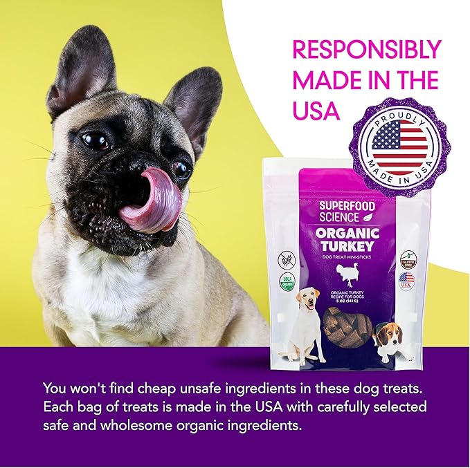 Organic Dog Treats, Soft & Chewy Organic Turkey Dog Treats, Low Calorie Hypoallergenic Natural Limited Ingredient Training Treats, Puppies & All Dog Sizes, Made in USA, for Sensitive Stomachs, 5 oz