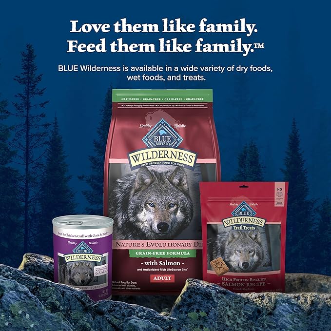 Blue Buffalo Wilderness Adult High-Protein Dry Dog Food with Real Salmon, Grain-Free, Made in the USA with Natural Ingredients, Salmon, 24-lb Bag