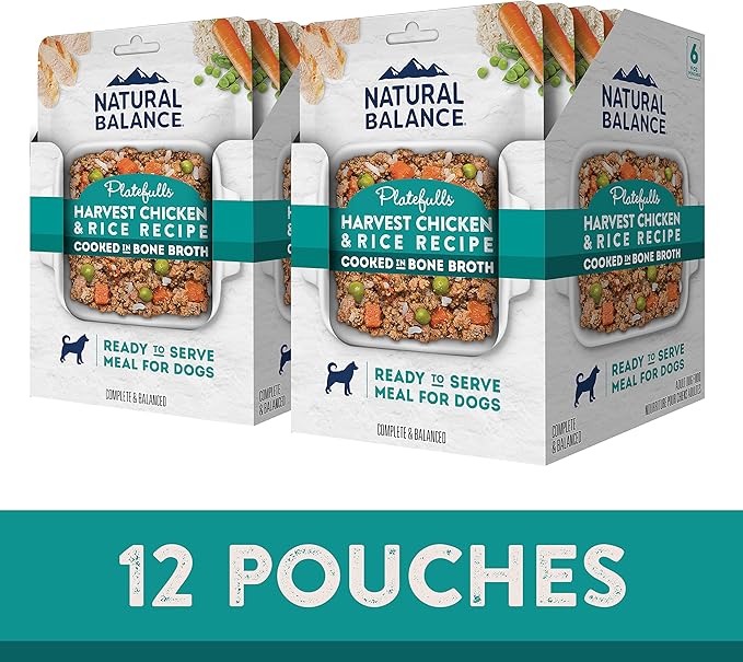 Natural Balance Platefulls Homestyle Adult Wet Dog Food, Harvest Chicken & Rice Recipe Cooked in Bone Broth, 9 Ounce (Pack of 12)