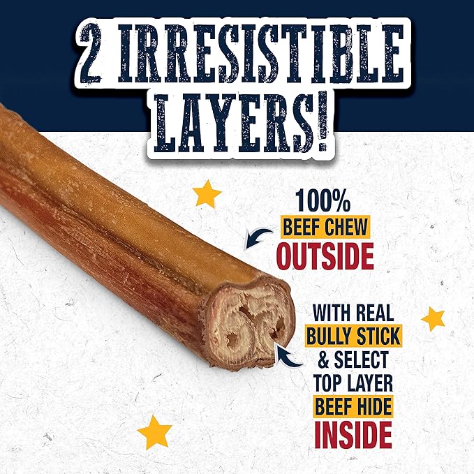 Cadet Bully Hide Sticks for Small Dogs, All-Natural Beef Pizzle, Limited-Ingredient Long-Lasting Dog Chews for Aggressive Chewers, 5 Count