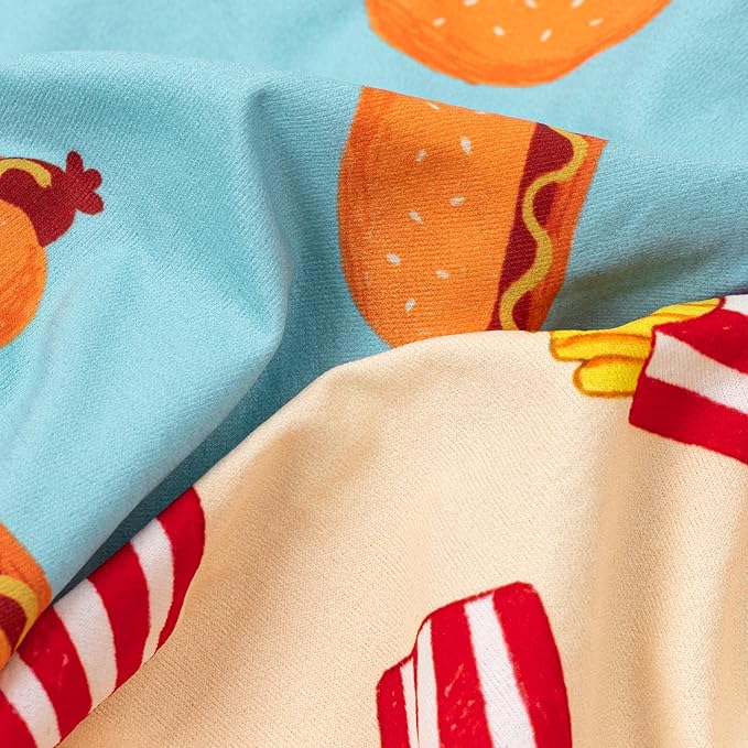 Fitwarm 2 Pack Hot Dogs & French Fries Dog Shirt, Funny Summer Clothes for Small Dogs Boy Girl, Cozy Pet Outfit, Beige, Blue, XS