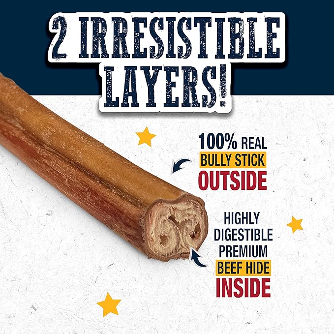 Cadet Bully Hide Sticks for Large Dogs – All-Natural Beef Pizzle, High Protein, Low Fat, Long-Lasting, Grain & Rawhide-Free Dog Chews for Aggressive Chewers, Large (8 Count)