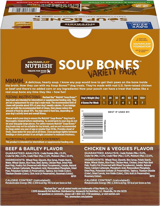 Nutrish Rachael Ray Soup Bones Long Lasting Dog Chews Variety Pack, 22 Count (Pack of 2)