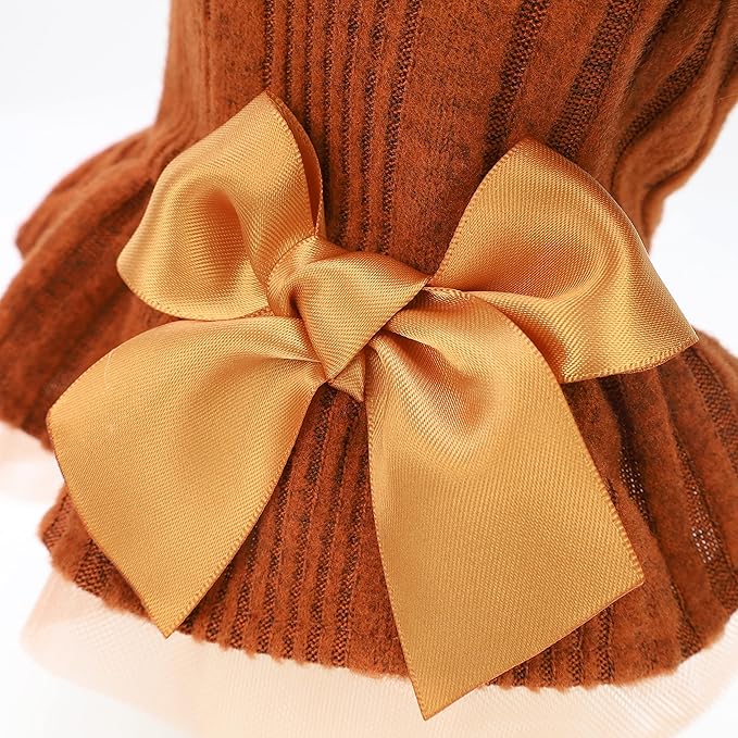 Fitwarm Knitted Dog Tulle Sweater Dress, Dog Winter Clothes for Small Dogs Girl, Cat Apparel, Orange, XS