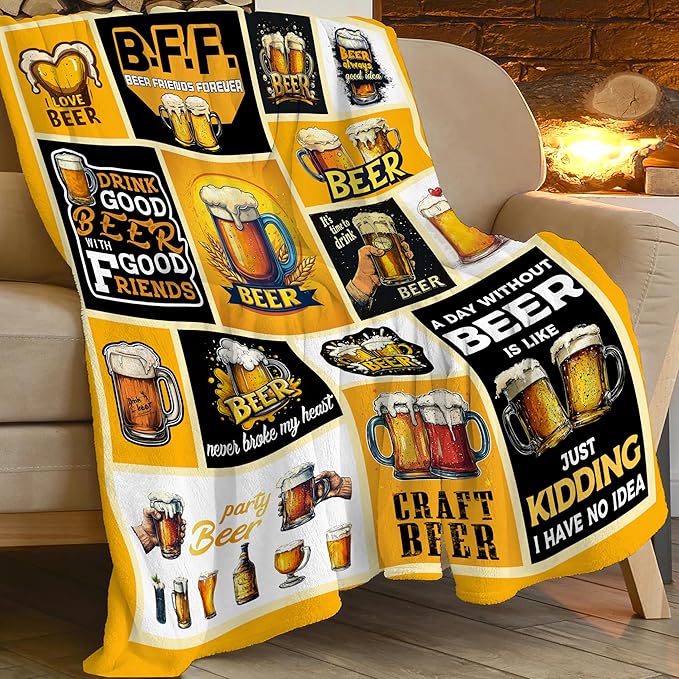 Beer Blanket Drink Beer Throw Blanket Gifts for Adults Women Man Super Soft Cozy Plush Fluffy Fuzzy Fleece Blanket Decor 50''X60''