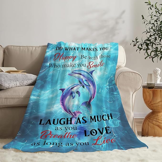 Dolphin Throw Blanket Dolphin Stuff Gifts for Kids Girls Boys Adults Women Man Soft Cozy Warm Plush Fluffy Fuzzy Fleece Blanket Decor 60''X80''