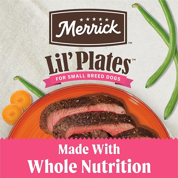 Merrick Lil’ Plates Petite Pates Premium Grain Free Wet Dog Food Variety Pack, Natural Beef, Chicken, Turkey - (Pack of 12) 3 oz. Cans