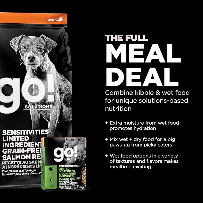 Go! Solutions Sensitivities Limited Ingredient Small Bites Salmon Grain-Free Dry Dog Food, Tiny Kibble for Little Breeds, Chicken-Free for Sensitive Stomachs, for Puppies, Adults, Seniors, 6 lb Bag