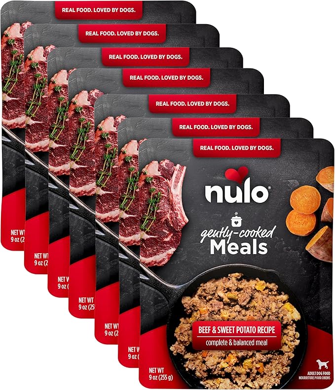 Nulo Gently-Cooked Meals Complete and Balanced Adult Wet Dog Food, Beef & Sweet Potato, 9 Oz (Pack of 8)
