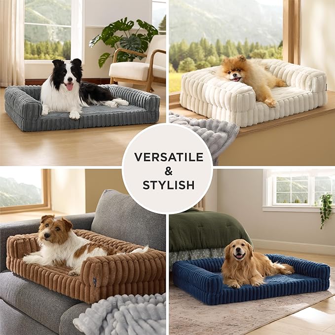 Bedsure ComfyFleece™ Orthopedic Dog Bed for Medium Dogs, Waterproof Memory Foam Medium Pet Beds with Sides, Non-Slip Bottom and Egg-Crate Foam Dog Couch Sofa with Washable Corduroy Cover, Cream