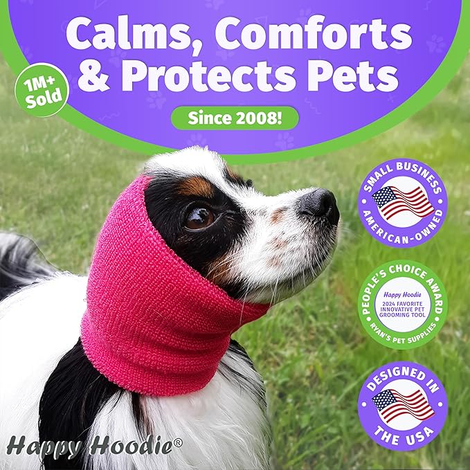 Happy Hoodie The Original Dog & Cat Calming Band - American Brand - Anxiety Relief/Noise Protection-Grooming-Thunder-Fireworks (XS, Black) - Since 2008