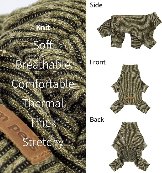Fitwarm Mock Neck Knited Dog Pajamas, Warm Winter Clothes for Small Dogs Boy Girl, Pet Apparel, Olive Green, XS