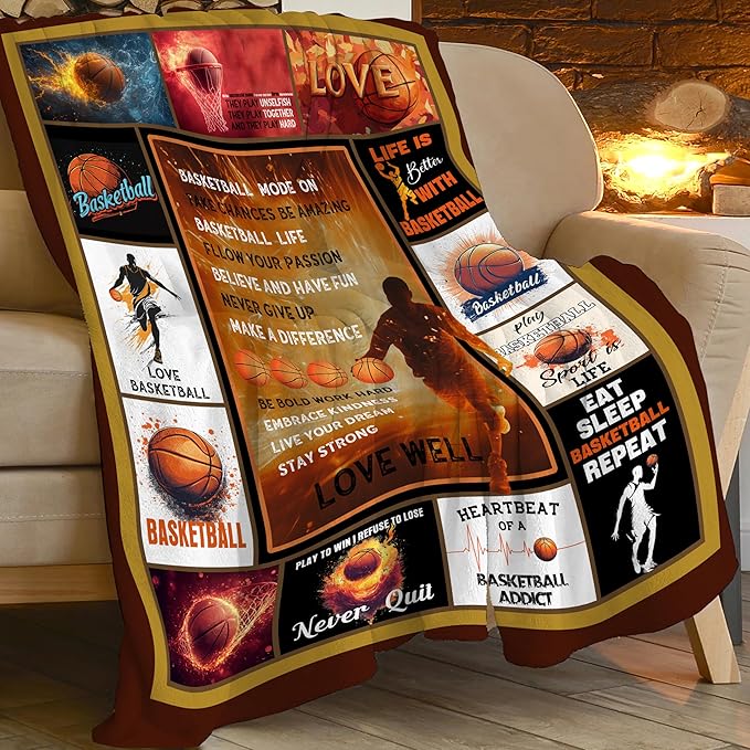 Basketball Blanket Sports Basketball Throw Blanket Gifts for Player Kids Girls Boys Adults Women Man Super Soft Cozy Plush Fluffy Fuzzy Fleece Blanket Decor 40''X50''