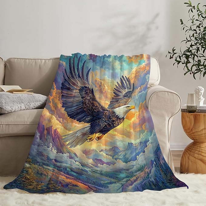 Eagle Throw Blanket Bald Eagle Stuff Gifts for Kids Girls Boys Adults Women Man Soft Cozy Warm Plush Fluffy Fuzzy Fleece Blanket Decor 60''X80''