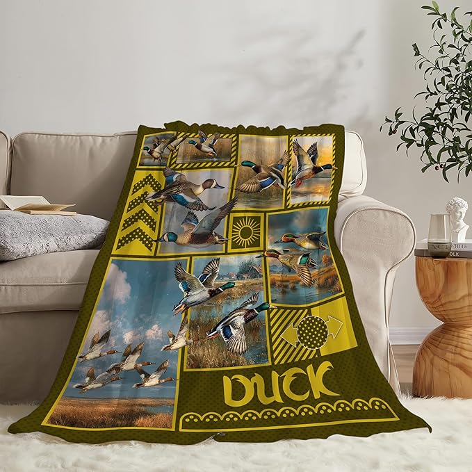 Duck Throw Blanket Hunting Mallard Duck Stuff Gifts for Kids Girls Boys Adults Women Men Soft Cozy Warm Plush Fluffy Fuzzy Fleece Blanket Decor 40''X50''