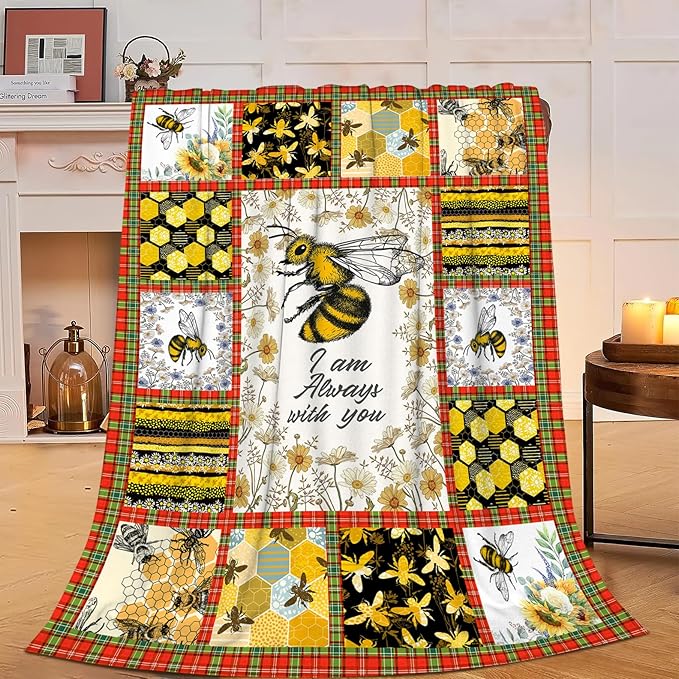 Bee Blanket Honey Bee Decor Throw Blankets Fleece Flannel Blanket Plush Lightweight Blanket Bees Themed Gifts Stuff for Women Men Boys Girls Adults Kids for Couch Sofa Bed 50"X40"