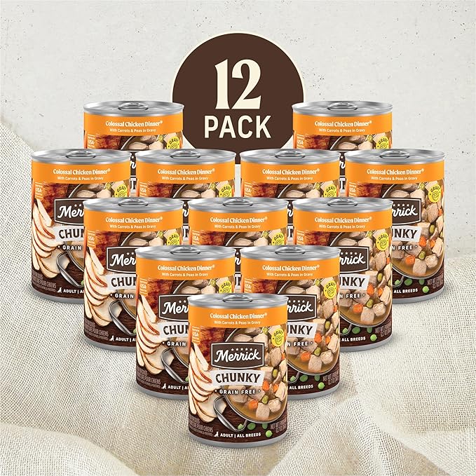 Merrick Chunky Grain Free Premium And Wholesome Canned Dog Food, Real Meat Colossal Chicken Dinner In Gravy - (Pack of 12) 12.7 oz. Cans