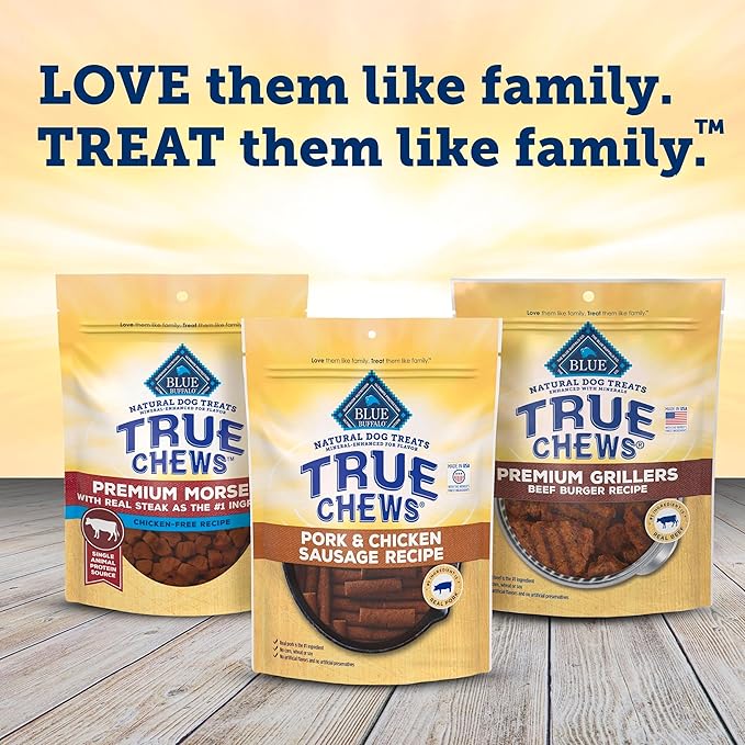 Blue Buffalo True Chews Dog Treats, Made in the USA with Natural Ingredients, Pork and Chicken Sausage Recipe, 14-oz Bag