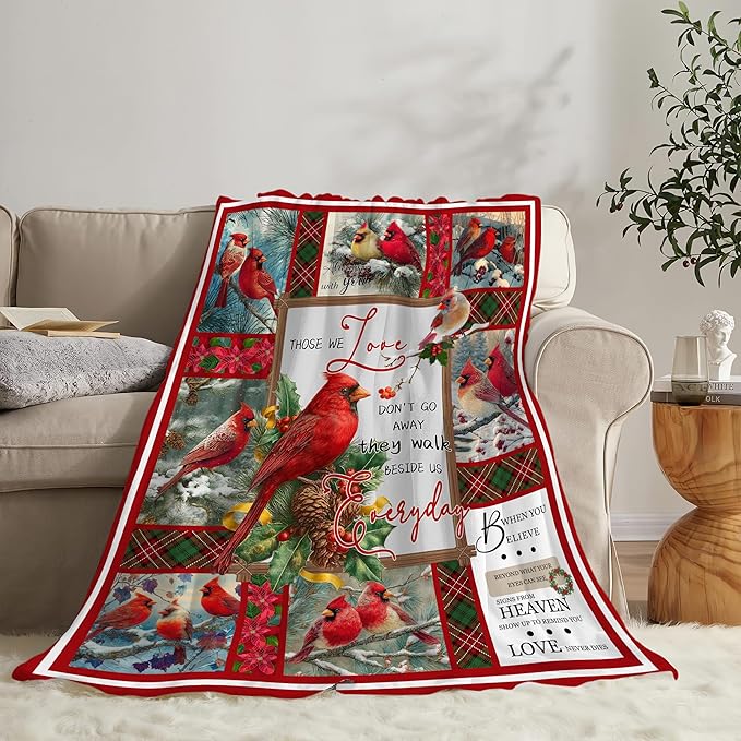 Cardinal Throw Blanket Red Bird Cardinal Stuff Gifts for Kids Girls Boys Adults Women Men Soft Cozy Warm Plush Fluffy Fuzzy Fleece Blanket Christmas Decor 60''X80''