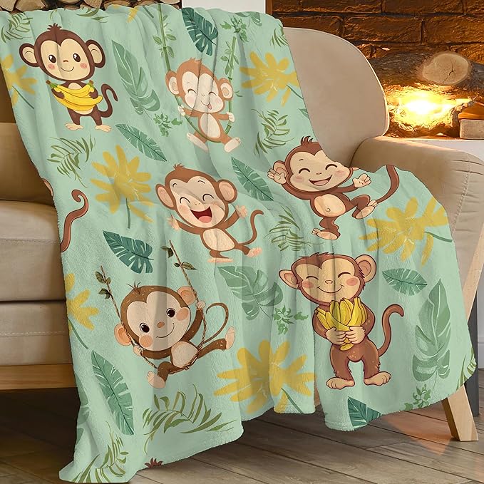 Monkey Blanket Cute Cartoon Monkey Throw Blanket Gifts for Monkey Lovers Girls Boys Kids Women Men Adults Super Soft Cozy Plush Fluffy Fuzzy Fleece Blanket Home Decor 40''X50''