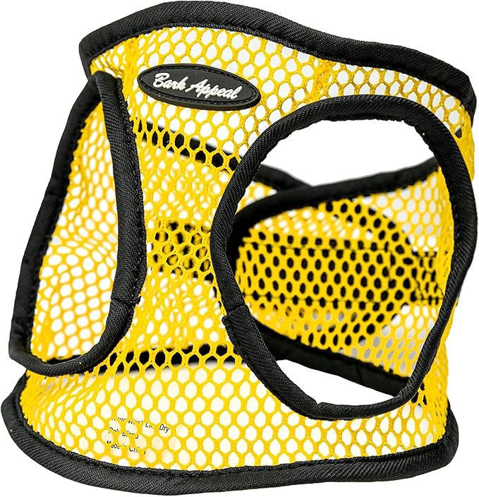 Bark Appeal Yellow Netted Step-in Dog Harness for Large to X-Large Sized Pets – Updated Sizing, Remeasuring is Essential – Soft Netted Mesh – Anti-Choke with Adjustable Strap & Heavy Duty Clip – XL