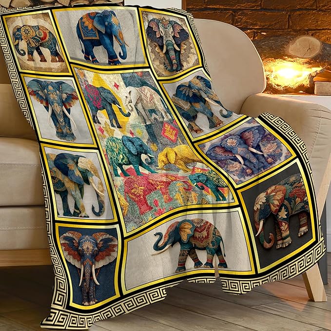Elephant Throw Blanket Elephant Stuff Gifts for Kids Girls Boys Adults Women Men Soft Cozy Warm Plush Fluffy Fuzzy Fleece Blanket Decor 50''X60''