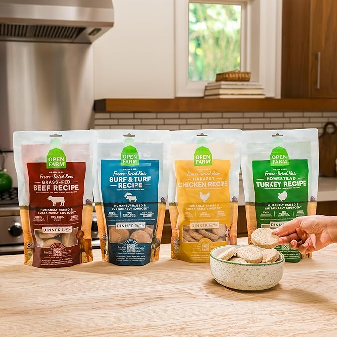 Open Farm, Freeze Dried Raw Dog Food, Patties with 95% Meat, Organs & Bone, Complete Meal or Freeze Dried Dog Food Mixer, Turkey Recipe, 17.5oz Bag