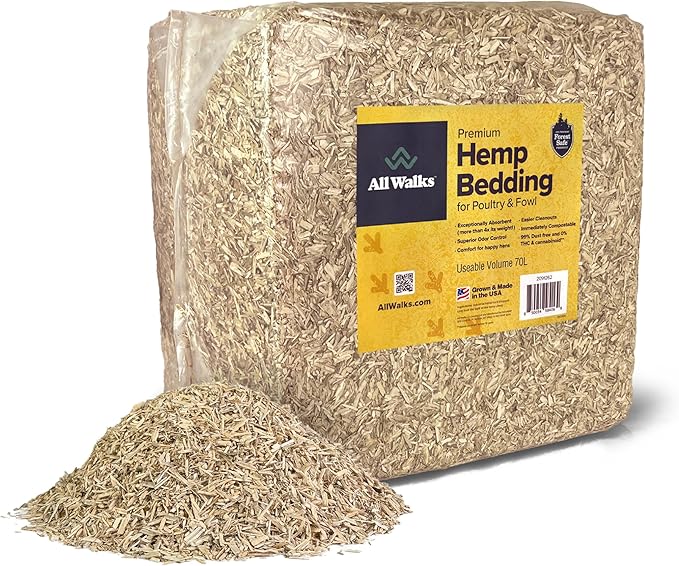 All Walks 70 Liter Hemp Bedding for Chicken Coops, Horses, Ponies, Llama, Emu, Ducks, and Turkeys - 100% Natural, Superior Odor Control, Biodegradable Pet Bedding, Dust-Free - Made in USA