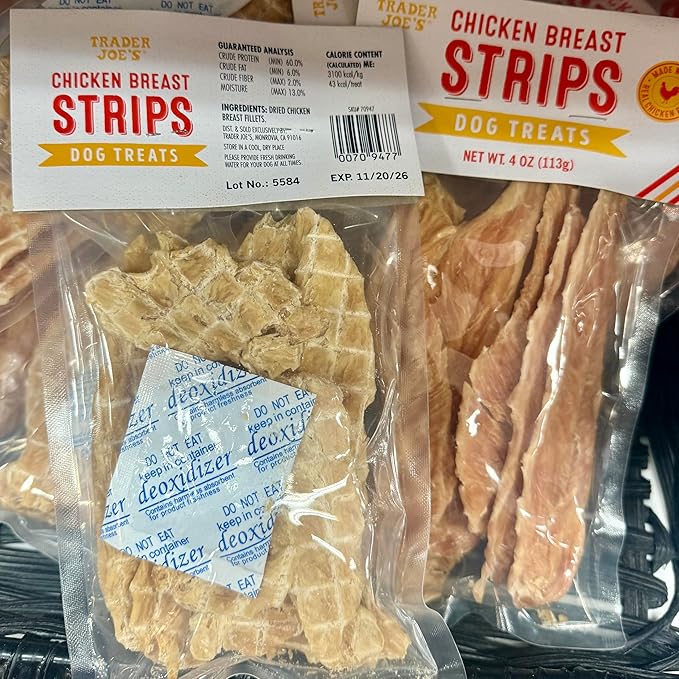 Trader Joe's Chicken Breast Strips Dog Treats, Natural Dried Fillets, High Protein, 4 Oz Pack