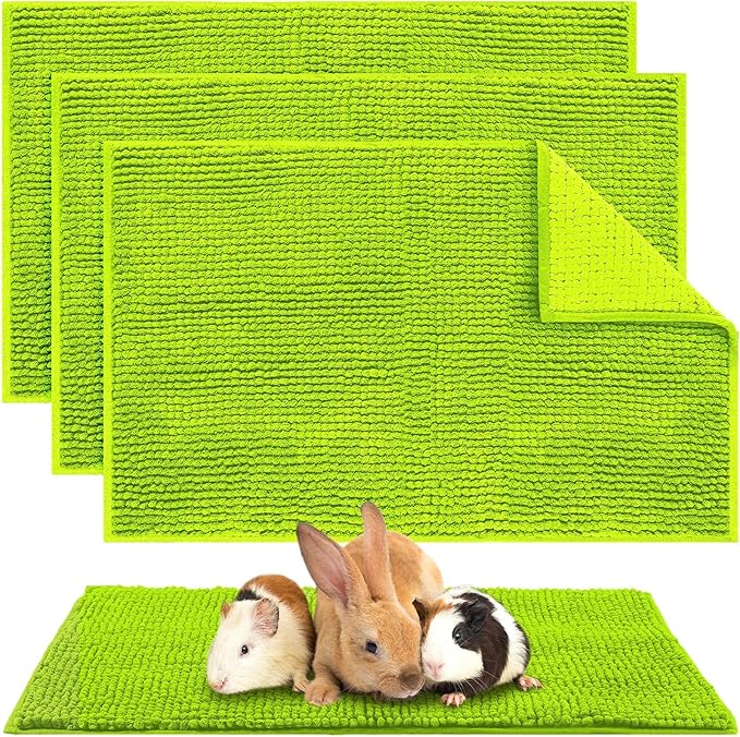 Amylove 4 Pcs Guinea Pig Cage Liner Washable Fleece Pee Pads Pet Dog Cat Bedding Training Mat for Small Animal Guinea Pig Puppy Bunny Hamster(16 x 24 Inch,Rectangular,Green)