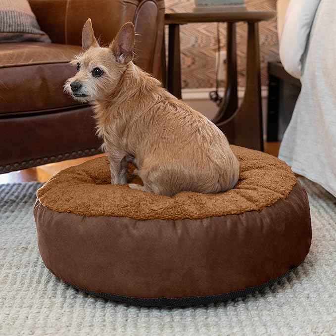 Jaxx Robbi Dog Bed Bean Bag – Round Bed with Machine Washable Cover and No-Slip Base - Supportive Memory Foam for Senior Dogs & Joint Pain Relief - Ultimate Comfort & Luxury - Small, Caramel/Chocolate