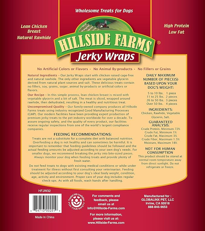 Hillside Farms Chicken And Rawhide Jerky Wraps Premium Dog Treats, 32-Ounce