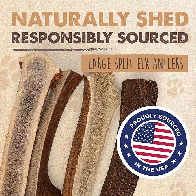 Mighty Paw Split Elk Antlers for Dogs (Sourced in The USA) | 2 Pack, Large 7"+ Long Lasting Bones for Aggressive Chewers - Naturally Shed Split Deer Antler for Dogs - Low Odor Chews